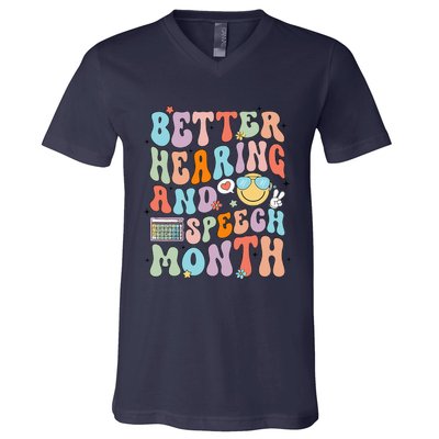 Retro Better Hearing And Speech Month Speech Pathologist Slp V-Neck T-Shirt