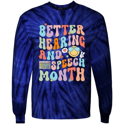 Retro Better Hearing And Speech Month Speech Pathologist Slp Tie-Dye Long Sleeve Shirt