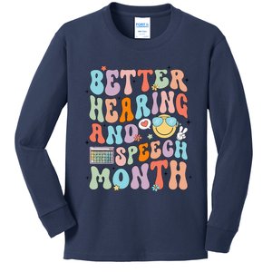 Retro Better Hearing And Speech Month Speech Pathologist Slp Kids Long Sleeve Shirt