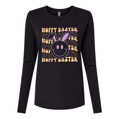 Retro Bunny Hoppy Easter Womens Cotton Relaxed Long Sleeve T-Shirt