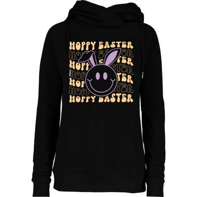 Retro Bunny Hoppy Easter Womens Funnel Neck Pullover Hood