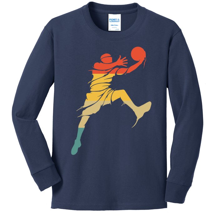 Retro Basketball Hoops Streetball - Vintage Basketball Kids Long Sleeve Shirt