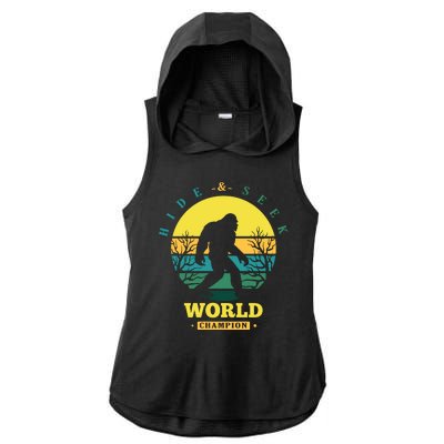 Retro Bigfoot Hide And Seek World Champion Ladies PosiCharge Tri-Blend Wicking Draft Hoodie Tank