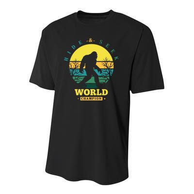 Retro Bigfoot Hide And Seek World Champion Youth Performance Sprint T-Shirt