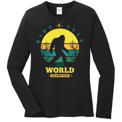 Retro Bigfoot Hide And Seek World Champion Ladies Long Sleeve Shirt