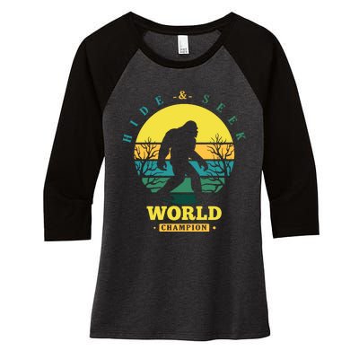 Retro Bigfoot Hide And Seek World Champion Women's Tri-Blend 3/4-Sleeve Raglan Shirt