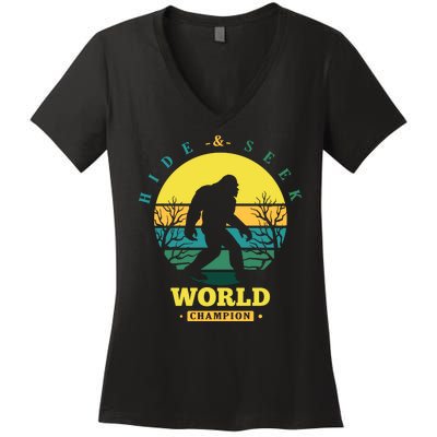 Retro Bigfoot Hide And Seek World Champion Women's V-Neck T-Shirt