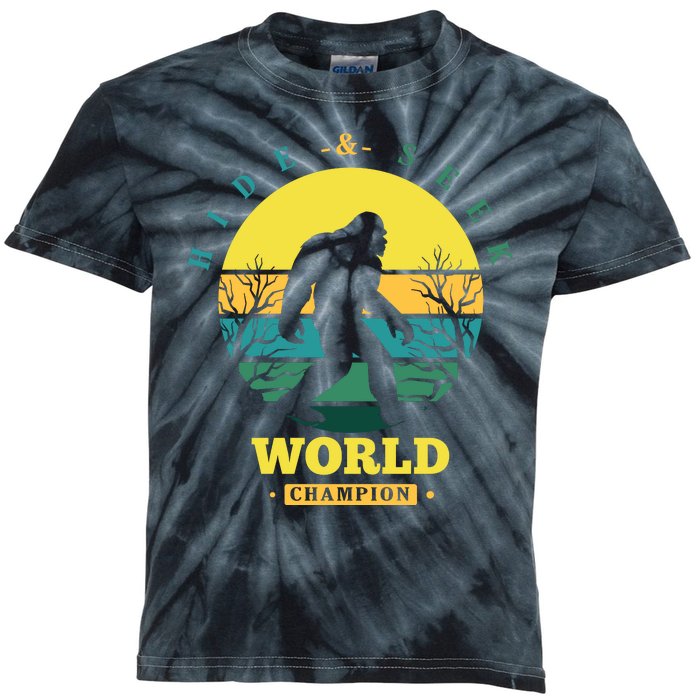 Retro Bigfoot Hide And Seek World Champion Kids Tie-Dye T-Shirt