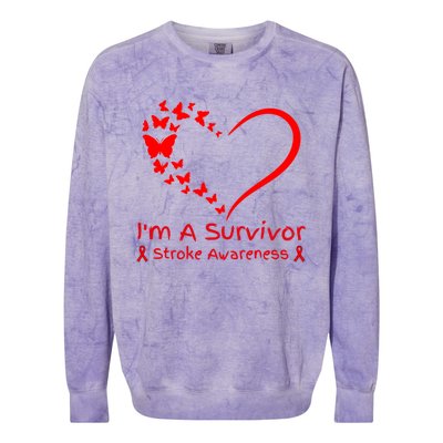 Red Butterfly Heart IM A Survivor Stroke Awareness Month Meaningful Gift Colorblast Crewneck Sweatshirt