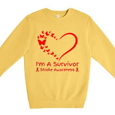 Red Butterfly Heart IM A Survivor Stroke Awareness Month Meaningful Gift Premium Crewneck Sweatshirt