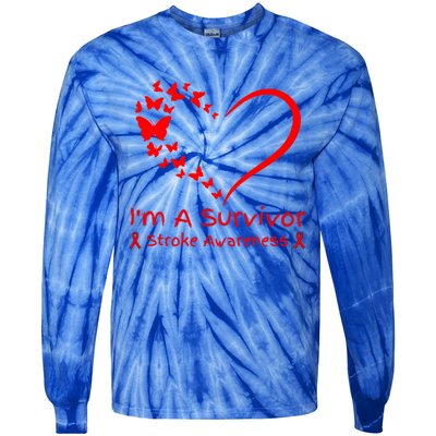 Red Butterfly Heart IM A Survivor Stroke Awareness Month Meaningful Gift Tie-Dye Long Sleeve Shirt