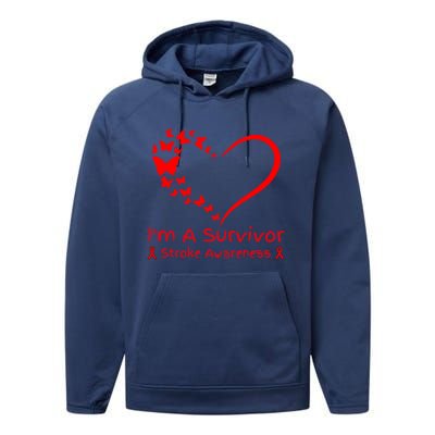 Red Butterfly Heart IM A Survivor Stroke Awareness Month Meaningful Gift Performance Fleece Hoodie