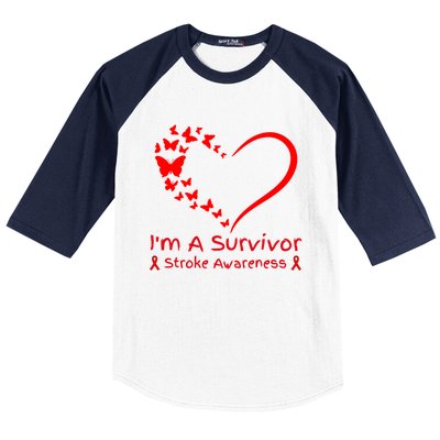 Red Butterfly Heart IM A Survivor Stroke Awareness Month Meaningful Gift Baseball Sleeve Shirt