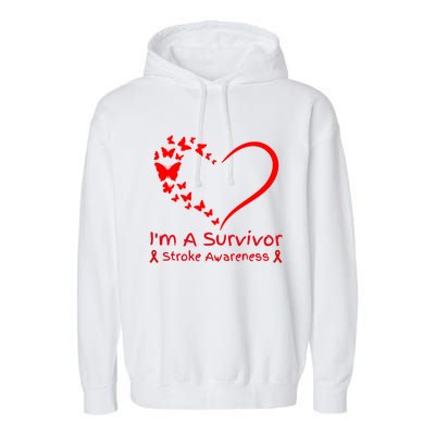 Red Butterfly Heart IM A Survivor Stroke Awareness Month Meaningful Gift Garment-Dyed Fleece Hoodie