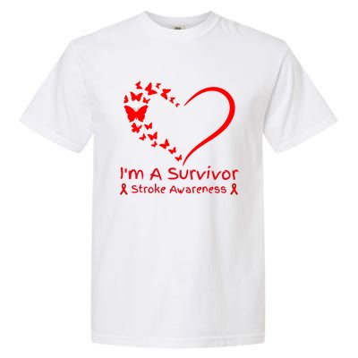 Red Butterfly Heart IM A Survivor Stroke Awareness Month Meaningful Gift Garment-Dyed Heavyweight T-Shirt