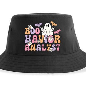 Retro Boo Havior Analyst ABA Therpist BCBA Halloween Ghost Sustainable Bucket Hat