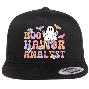 Retro Boo Havior Analyst ABA Therpist BCBA Halloween Ghost Flat Bill Trucker Hat