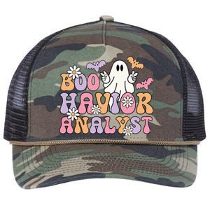 Retro Boo Havior Analyst ABA Therpist BCBA Halloween Ghost Retro Rope Trucker Hat Cap