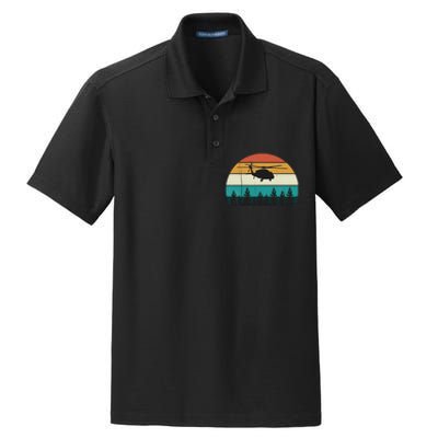 Retro Black Hawk Helicopter Pilot Vintage Air War Sunset Dry Zone Grid Polo