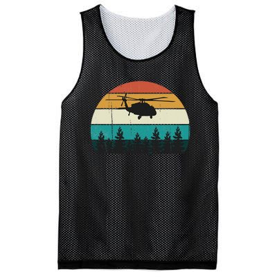 Retro Black Hawk Helicopter Pilot Vintage Air War Sunset Mesh Reversible Basketball Jersey Tank