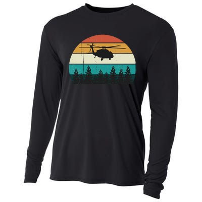 Retro Black Hawk Helicopter Pilot Vintage Air War Sunset Cooling Performance Long Sleeve Crew