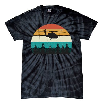 Retro Black Hawk Helicopter Pilot Vintage Air War Sunset Tie-Dye T-Shirt