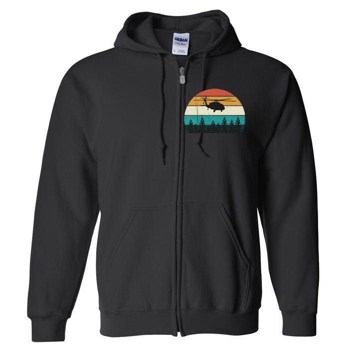 Retro Black Hawk Helicopter Pilot Vintage Air War Sunset Full Zip Hoodie