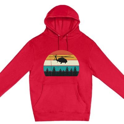 Retro Black Hawk Helicopter Pilot Vintage Air War Sunset Premium Pullover Hoodie