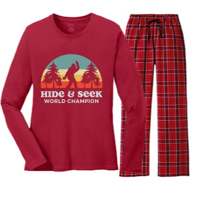 Retro Bigfoot Hide &Amp; Seek World Champion Women's Long Sleeve Flannel Pajama Set 