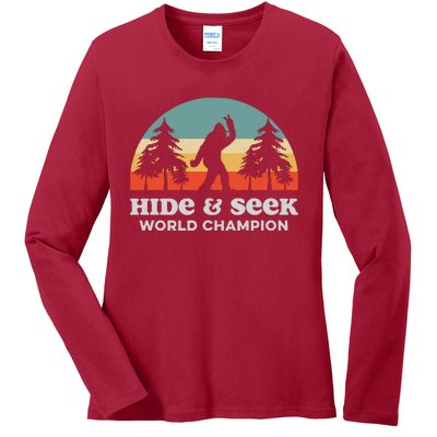 Retro Bigfoot Hide &Amp; Seek World Champion Ladies Long Sleeve Shirt