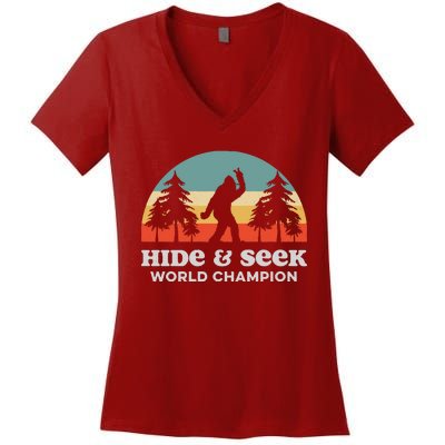 Retro Bigfoot Hide &Amp; Seek World Champion Women's V-Neck T-Shirt