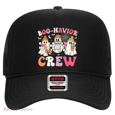 Retro Boo Havior Crew Behavior Analyst Halloween Aba Rbt High Crown Mesh Back Trucker Hat