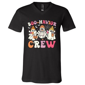 Retro Boo Havior Crew Behavior Analyst Halloween Aba Rbt V-Neck T-Shirt