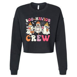 Retro Boo Havior Crew Behavior Analyst Halloween Aba Rbt Cropped Pullover Crew