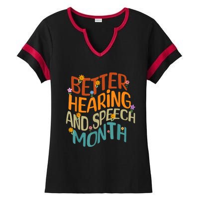 Retro Better Hearing And Speech Month Speech Pathologist SLP Ladies Halftime Notch Neck Tee