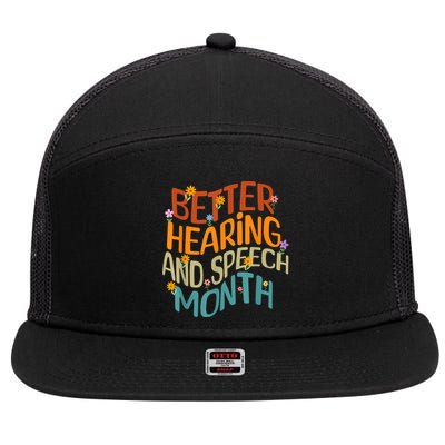 Retro Better Hearing And Speech Month Speech Pathologist SLP 7 Panel Mesh Trucker Snapback Hat