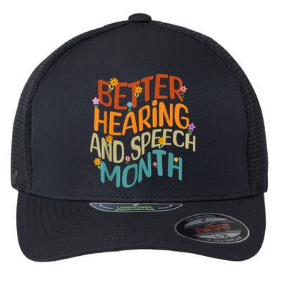 Retro Better Hearing And Speech Month Speech Pathologist SLP Flexfit Unipanel Trucker Cap