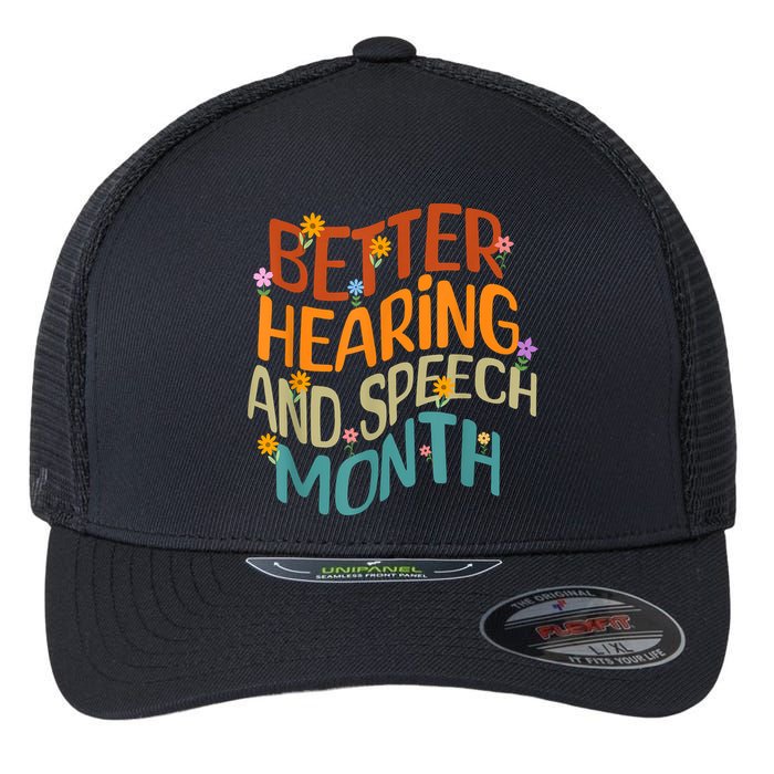 Retro Better Hearing And Speech Month Speech Pathologist SLP Flexfit Unipanel Trucker Cap