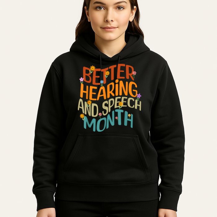 Retro Better Hearing And Speech Month Speech Pathologist SLP Hoodie