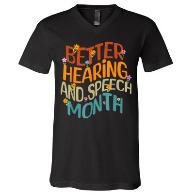 Retro Better Hearing And Speech Month Speech Pathologist SLP V-Neck T-Shirt
