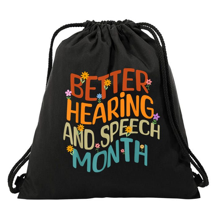 Retro Better Hearing And Speech Month Speech Pathologist SLP Drawstring Bag