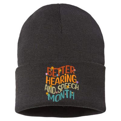 Retro Better Hearing And Speech Month Speech Pathologist SLP Sustainable Knit Beanie