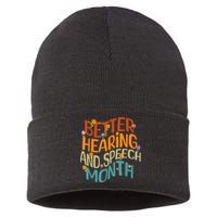 Retro Better Hearing And Speech Month Speech Pathologist SLP Sustainable Knit Beanie