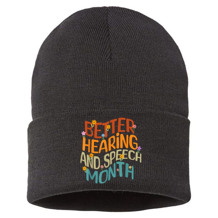 Retro Better Hearing And Speech Month Speech Pathologist SLP Sustainable Knit Beanie