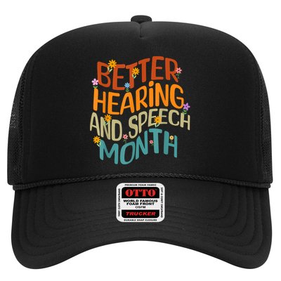 Retro Better Hearing And Speech Month Speech Pathologist SLP Trucker Hat