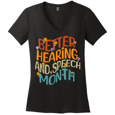 Retro Better Hearing And Speech Month Speech Pathologist SLP Women's V-Neck T-Shirt