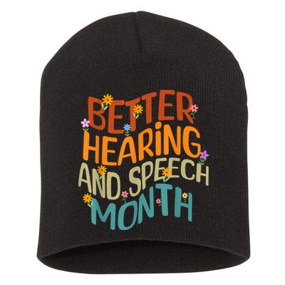 Retro Better Hearing And Speech Month Speech Pathologist SLP Short Acrylic Beanie