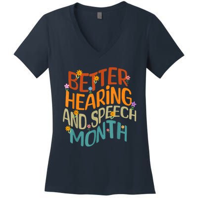 Retro Better Hearing And Speech Month Speech Pathologist SLP Women's V-Neck T-Shirt