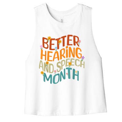 Retro Better Hearing And Speech Month Speech Pathologist SLP Women's Racerback Cropped Tank