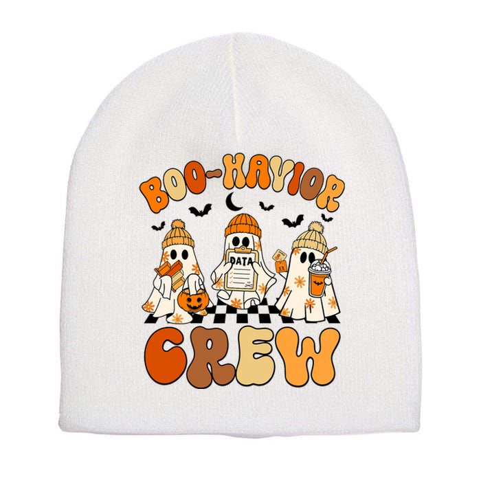 Retro Boo Havior Crew Behavior Analyst Halloween Aba Rbt Short Acrylic Beanie